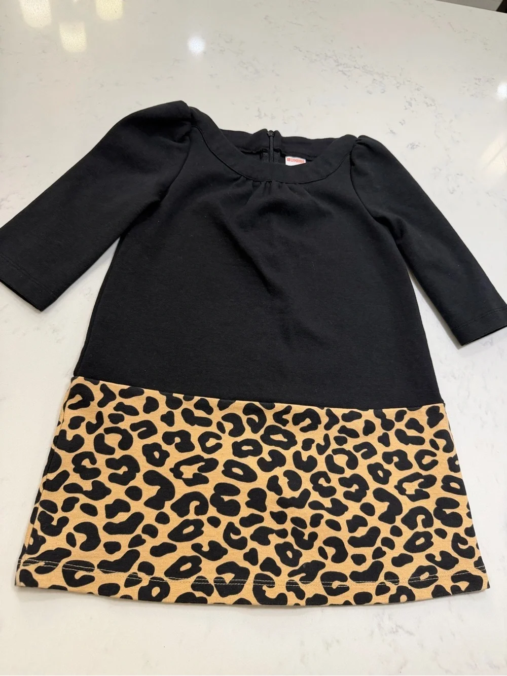 Gymboree Black Dress with Leopard Print Hem